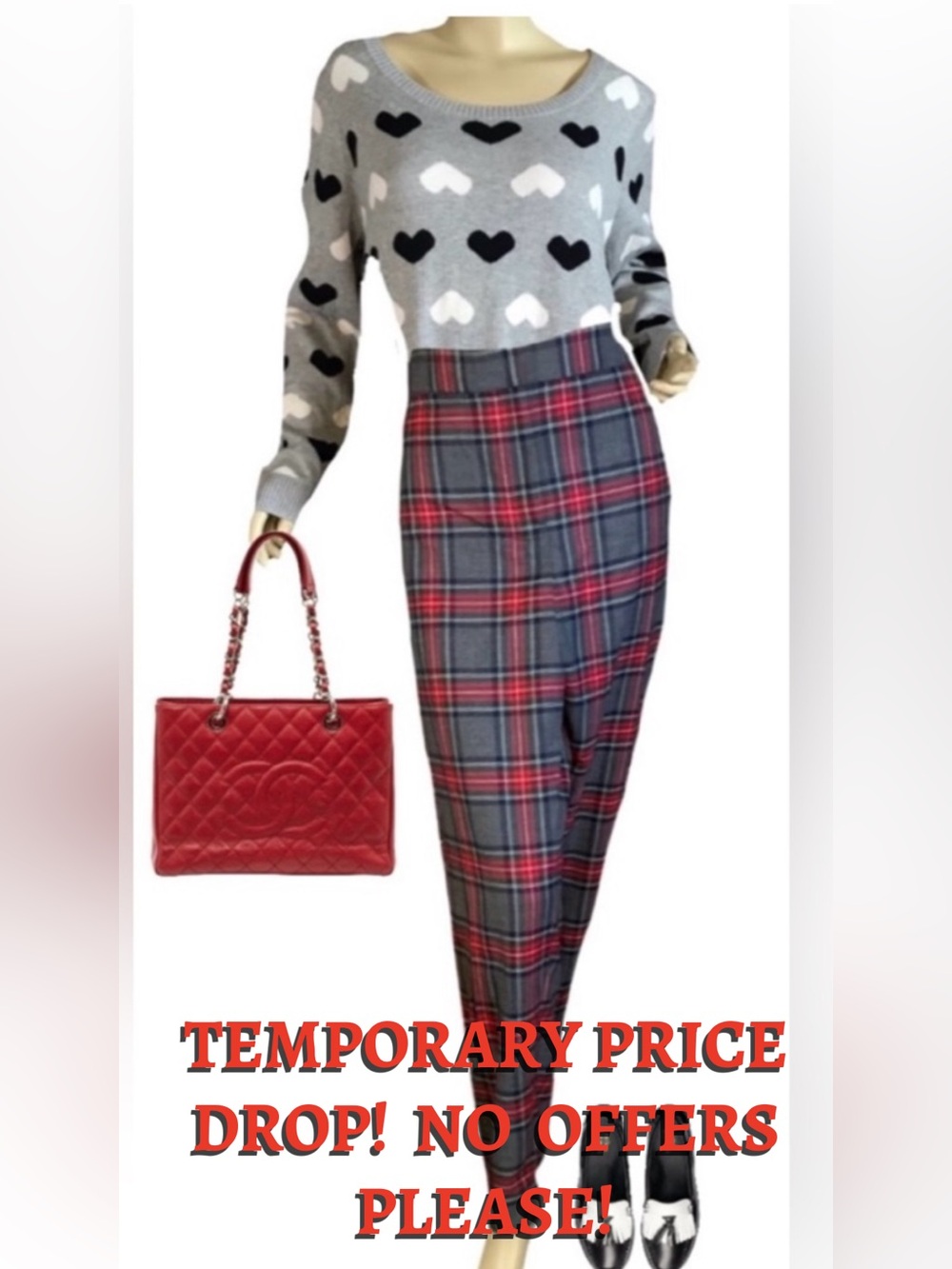 TALBOTS "SLIM ANKLE" RED, GRAY & BLUE PLAID ANKLE LENGTH WOOL BLEND PANTS (20W)